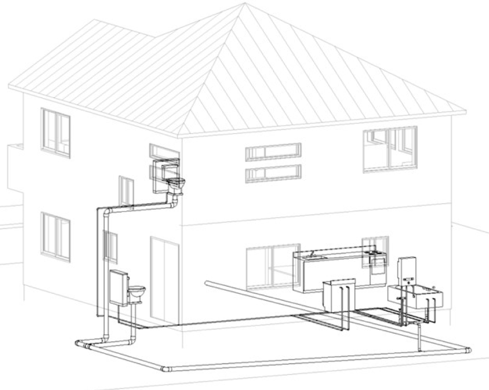 前回作成した木造住宅の配管作成後の画像